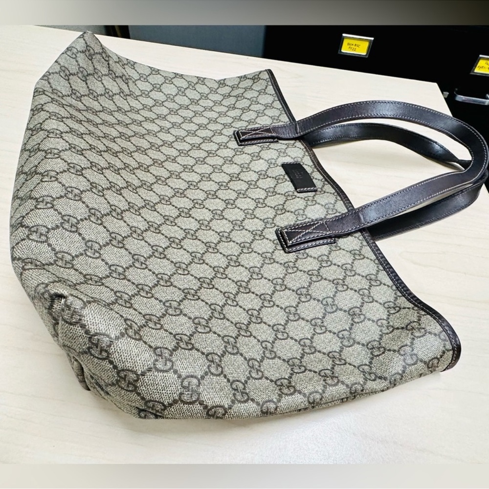 WOW POSHMARK Authentic Gucci Large GG Web Canvas with Leather Trim Tote - Picture 7 of 15